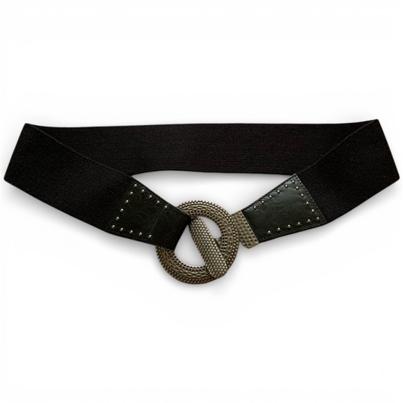 Black Belt Genuine Leather And Linen Stretch Silver Accents Women’s Size M/L - Picture 10 of 15